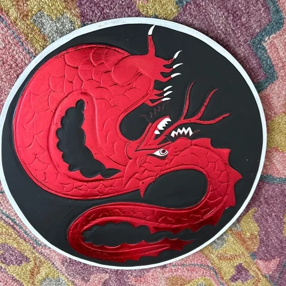 Vintage 15.75" Red and Black Dragon Fantasy Whimsy Wall Art Handcarved - Picture 16 of 16